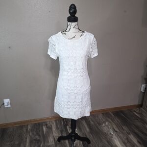 Lulu's White Shift Lace Mini Cocktail Dress